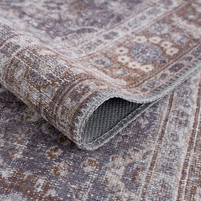 Bloom Rugs Washable 3' x 5' Rug - Brown/Dark Gray Traditional Area Rug for Living Room, Bedroom, Dining Room, and Kitchen - Exact Size: 3' x 5'