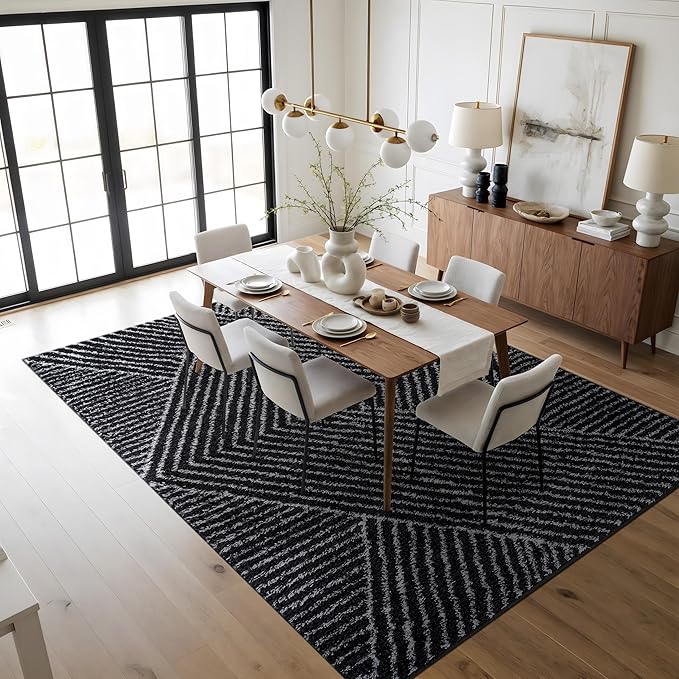 Rugshop Geometric Diamond Stripe Area Rug Anthracite Dark Gray 7' 10" x 10' Perfect for Large Living Rooms, Dining Areas, or Master Bedrooms