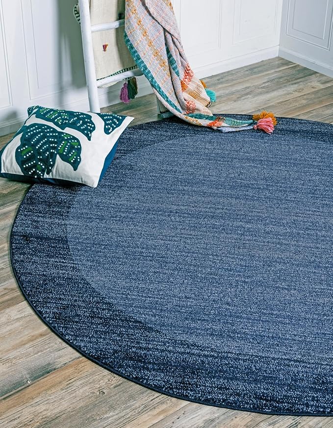 Rugs.com Angelica Collection Rug – 4 Ft Round Navy Blue Medium-Pile Rug Perfect for Kitchens, Dining Rooms