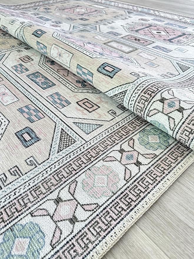 Fame Living Faded Oushak Rug, Turkish Vintage Floral Pastel Large Oversized Area Rugs for Living Room Dining Bedroom Kitchen Bathroom Nursery (848CrNv, 2' x 3')