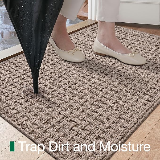LUMI Washable Door Mat Indoor Entrance 32x48, Dirt Trapper Front Door Mats with Absorbent Interior and Non-Slip Rubber Backing, Entryway Doormat, Beige