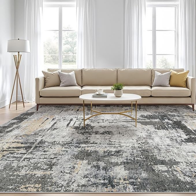 8x10 Area Rugs Living Room: Washable Large Abstract Modern Soft Rug Stain Resistant Indoor Floor Non Slip Accent Carpet for Bedroom Nursery Playroom Dining Room Office Dorm Home House- Black Gold