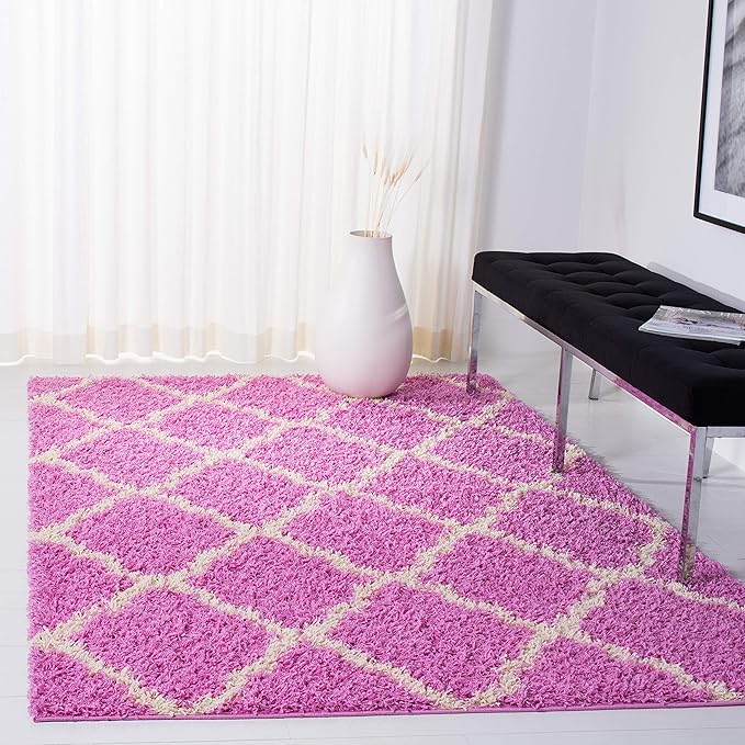 SAFAVIEH Dallas Shag Collection Accent Rug - 3' x 5', Pink & Ivory, Trellis Design, Non-Shedding & Easy Care, 1.5-inch Thick Ideal for High Traffic Areas in Entryway, Living Room, Bedroom (SGD257I)