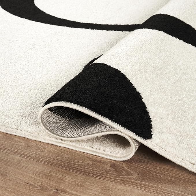 Abani Abstract Beige/Black Area Rug - 2' x 3' - Modern Curved Line Design - Deco Collection - Easy to Clean - Durable for High Traffic Areas - Bedroom, Office & Kitchen - Medium Pile