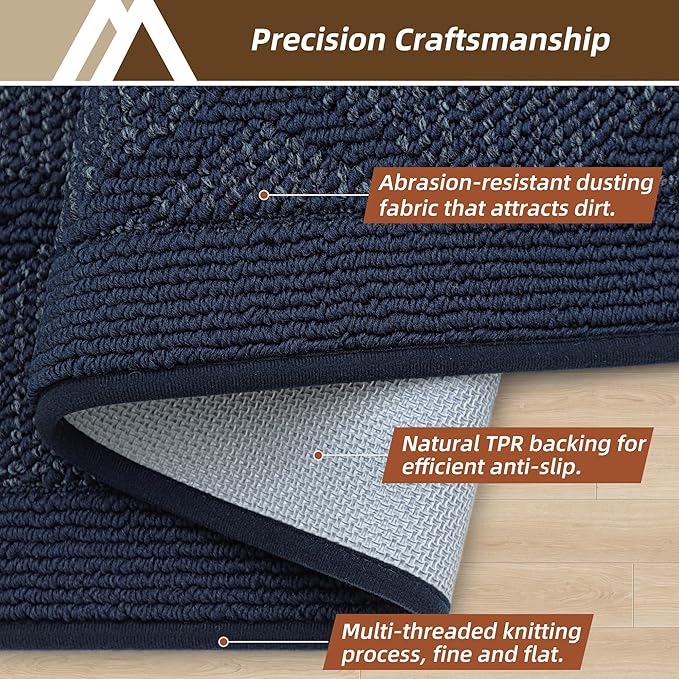 COSY HOMEER Non-Slip Door Mat 36"x60", Entryway Rugs Low Profile Absorbent Dirt Trapper Doormat for Front Entrance, Washable Polypropylene Entry Mat (Blue)