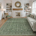Area Rug 9x12 Green Washable Living Room Carpet Soft Non Slip Vintage Bedroom Indoor Office Traditional Retro Distressed Large Thicker Throw Rug for Dining Room Playroom