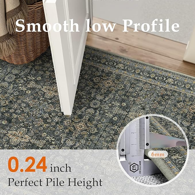 Area Rug 4x6 Black Vintage Washable Office Entryway Carpet Traditional Distressed Indoor Entry Soft Non Slip Small Door Mat Retro Low Pile Thin Rug for Kitchen Laundry Bedroom