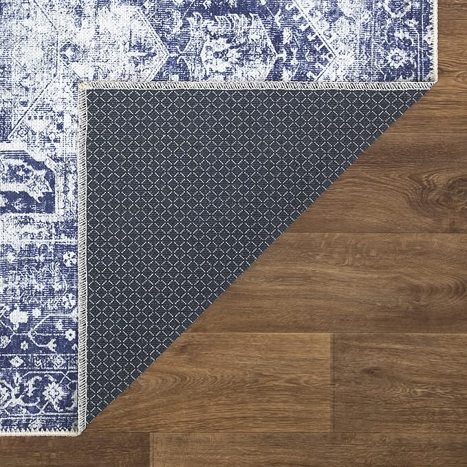 Bloom Rugs Washable Non-Slip 3' x 5' Rug - Blue/Ivory Traditional Area Rug for Living Room, Bedroom, Dining Room, and Kitchen - Exact Size: 3' x 5'