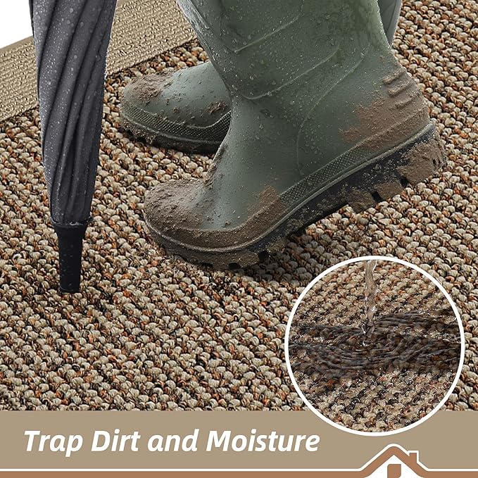 BEQHAUSE Indoor Door Mat 32" x 48", Dirt Trapper Door Mats Non-Slip Entryway Rugs Washable, Resist Dirt Absorbent Welcome Mat, Low Profile Floor Mats for Front Back Door and Entryway, Taupe