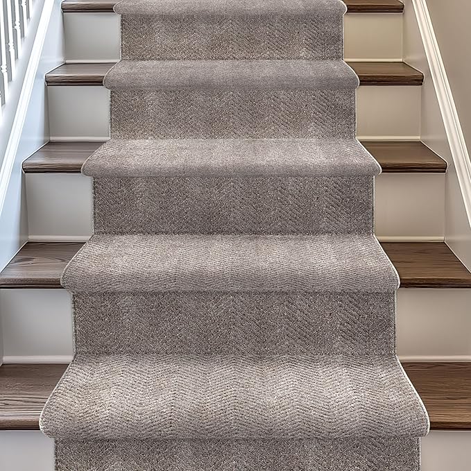 Well Woven Custom Size Hallway & Stair Runner- Harlow Pompeii Taupe 31 Inches Wide x 30 Feet Long Runner (31" x 30') Runner Rug - Modern Chevron Pattern, Ultra-Soft, Easy-Clean