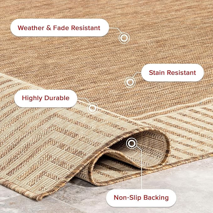 Nuloom Asha Light Brown/Ivory, 10' x 13', Casual, Striped Border, Soft and Cozy, High Traffic, Stain Resistant, Easy Clean, Durable Area Rug for Indoor/Outdoor Patio, Deck, Porch, Garden, Courtyard