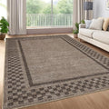 Small Bedroom Area Rug 3x5 Checkered Area Rug for Living Room Nursery Non Slip Kitchen Throw Carpet Low Pile Modern Bordered Rugs Washable Bathroom Mat Soft Brown Rugs for Laundry Entryway, Brown