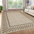 GarveeHome Washable Area Rugs 10x13 Non Slip Soft Large Living Room Rug Modern Checkered Bedroom Rug Soft Geometric Bordered Throw Carpet for Dining Room Home Decor Office Nursery, Taupe