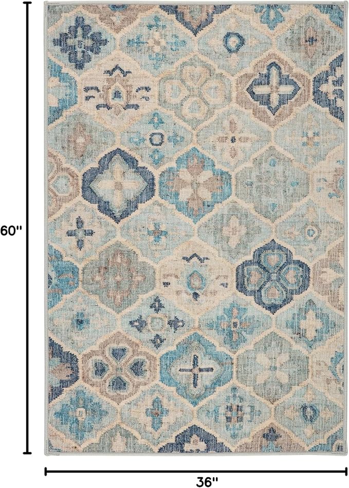 Dash and Albert Pali Machine Washable Area Rug - 3' x 5' Blue - Geometric Accent Rug - Anti-Slip Backing, Lightweight, Machine Washable, High Traffic Areas Kitchen, Mudroom, Laundry Room
