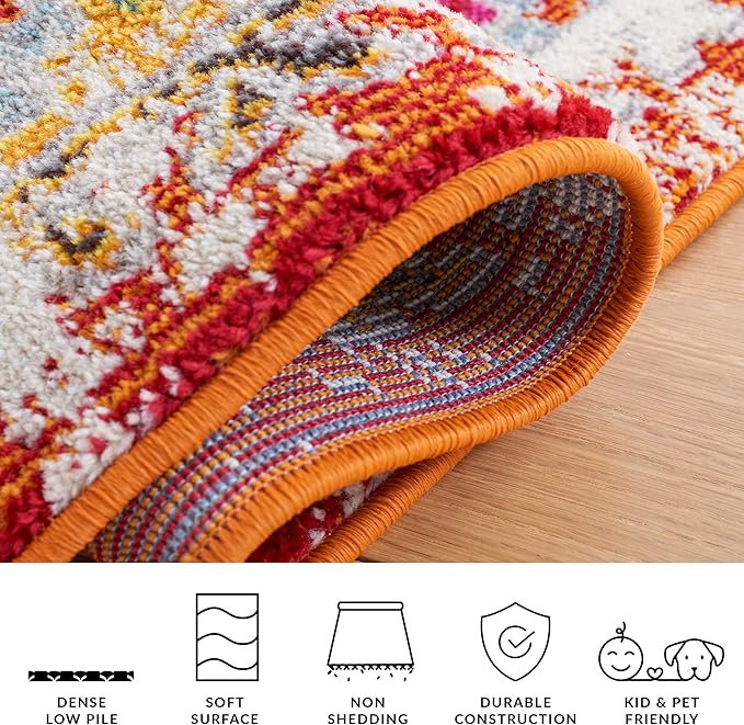 SAFAVIEH Madison Collection Area Rug - 10' x 14', Rust & Pink, Boho Diamond Distressed Design, Non-Shedding & Easy Care, Ideal for High Traffic Areas in Living Room, Bedroom (MAD418Q)