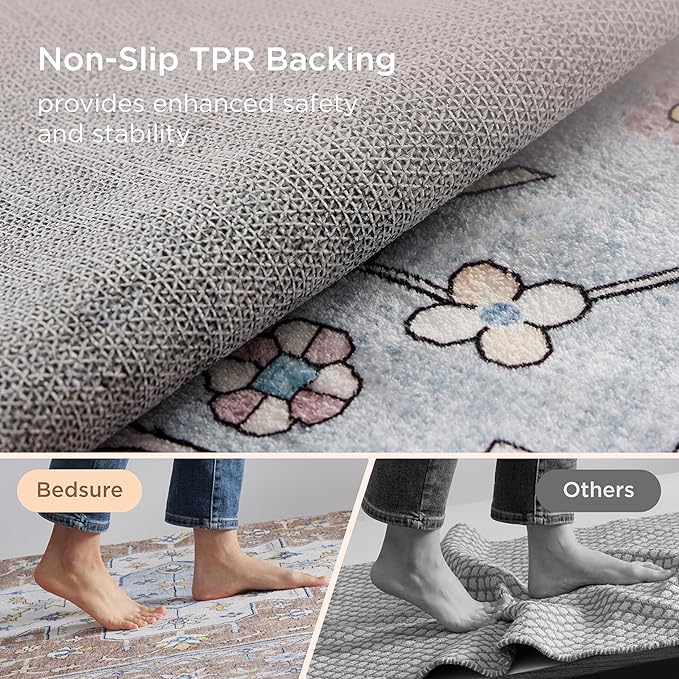 Bedsure 3x5 Area Rugs for Living Room, Machine Washable Rugs, Non-Slip Backing, Non-Shedding, Vintage Low Pile Easy Care Throw Carpet for Bedroom Dining Room, Taupe