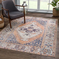 Bloom Rugs Washable 4' x 6' Rug - Orange/Blue/Beige Traditional Area Rug for Living Room, Bedroom, Dining Room, and Kitchen - Exact Size: 4' x 6'