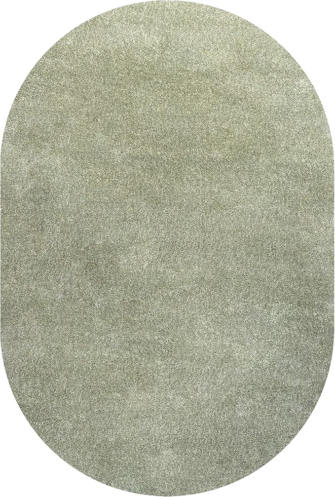 Eyely UES100O-6OV Supersoft Haze Solid Low-Pile Indoor Area Rug, Coastal, Bohemian, Minimalist, Classic, Casual for Bedroom,Kitchen,Living Room,Non Shedding,Easy-Washing, Green, 6 X 9 Oval