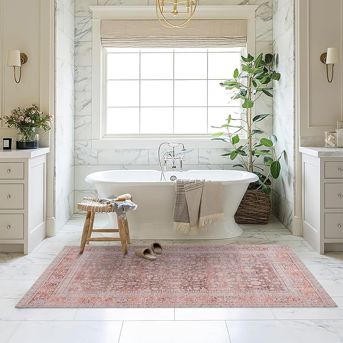 Fame Living Washable Area Rug. Modern Farmhouse. Vintage. Turkish. Bohemian. Distressed. Oriental. Traditional. Rugs for Living Room. Dining. Bedroom. Office. Entryway. Foyer. (860TT, 9' x 12')