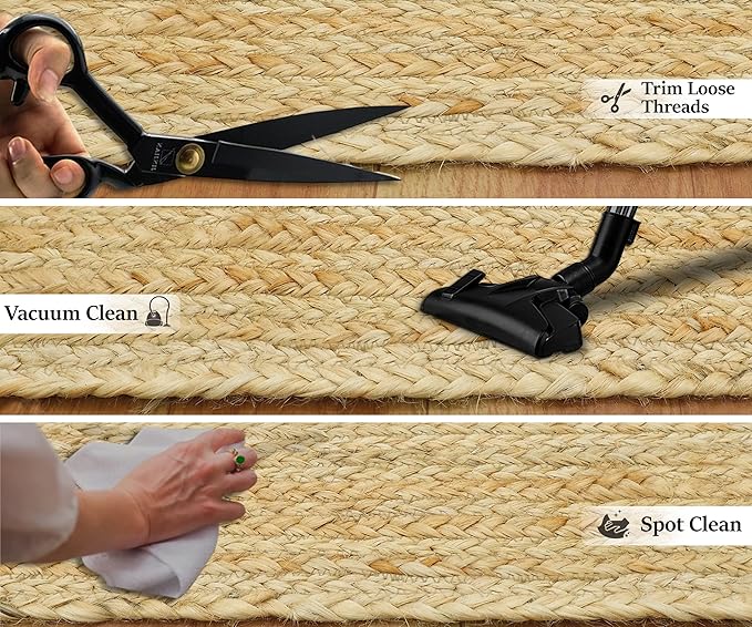Flatweave Runner 2x16 Oval Kilim Jute Runner Hand Braided Jute Thick 0.27" Solid Pattern Black Beige Natural Oval Handmade Boho Indoor Outdoor Rugs for Hallway Enterway Corridor