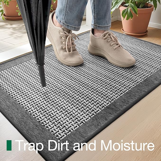 LUMI Inside Door Mat for Entry 24"x36", Absorbent, Dirt Trapper, Low Profile Thin, Non Slip Mats with Rubber Backing, Ideal for Indoor, High Traffic, Garage, Entrance, Classic Grey