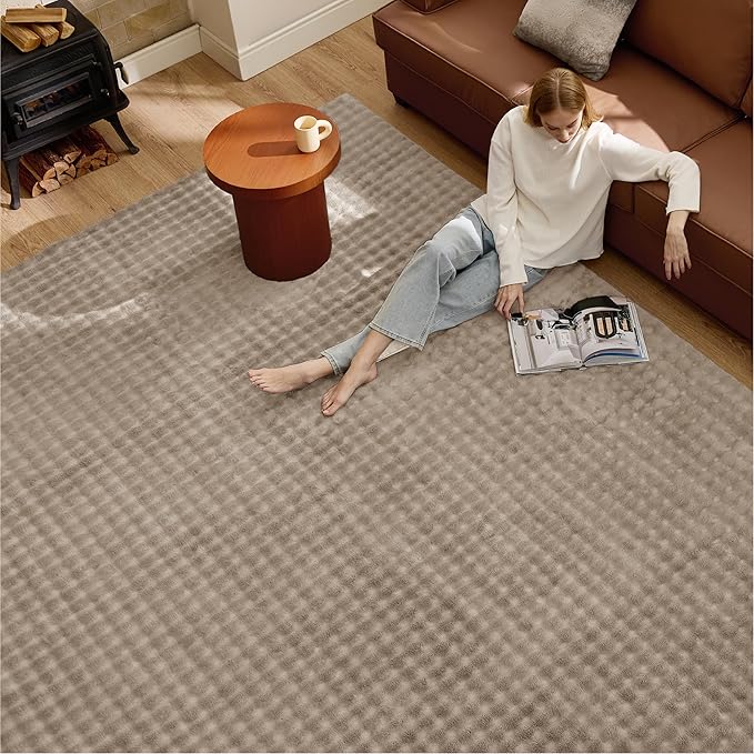 Bedsure 6x9 Fluffy Area Rugs for Living Room, Machine Washable Rugs, Non-Slip Backing, Non-Shedding, Pet Friendly Throw Rug for Bedroom Dining Room, Brown