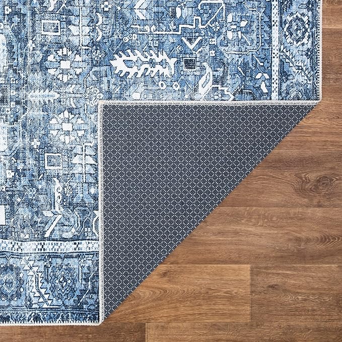 Bloom Rugs Washable Non-Slip 5' x 7' Rug - Blue Traditional Area Rug for Living Room, Bedroom, Dining Room, and Kitchen - Exact Size: 5' x 7'