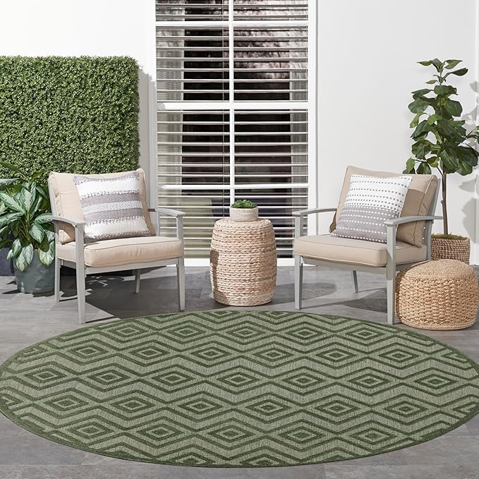 Nourison Home Versatile Green 8' x Round Area Rug - Easy Clean, Non Shedding, Bed Room, Living Room, Dining Room, Kitchen (8' x Round)