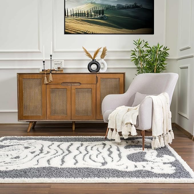Hauteloom Zane Living Room, Bedroom Area Rug - Plush Pile - Cream - 6'7" x 9'