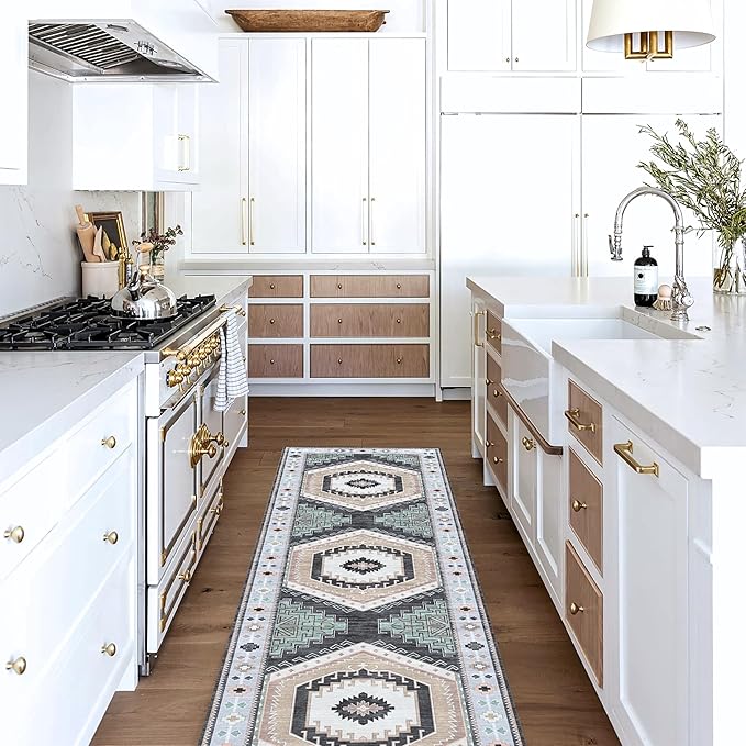 Fame Living Washable Area Rug. Modern Farmhouse. Vintage. Turkish. Bohemian. Distressed. Oriental. Traditional. Rugs for Living Room. Dining. Bedroom. Office. Entryway. (856BlckGry, 2'5" x 6'5")