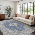 Bavni Vintage 8x10 Area Rugs, Boho Oriental Living Room Rug, Machine Washable Rug Non Slip, Distressed Print Indoor Large Blue Rugs, Low Pile Ultra-Thin Soft Carpet for Bedroom, Dining Room, Farmhouse