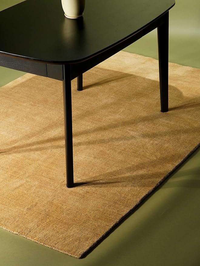 Hand Knotted Loom Wool ECO-Friendly Area Rugs - 3'x5', Rectangle, Gold Color, Solid Plain Design, High Pile Thick Handmade Anti Skid Area Rugs for Living Room, Bed Room (L00111)