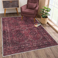 Bloom Rugs Washable Non-Slip 6' x 9' Rug - Dark Red Traditional Bordered Area Rug for Living Room, Bedroom, Dining Room, and Kitchen - Exact Size: 6' x 9'