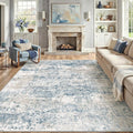 Blue 8x10 Area Rug Washable Modern Abstract Living Room Carpet Non Slip Neutral Low Pile Soft Contemporary Aesthetic Bedroom Large Rug Indoor Office Dining Room Playroom