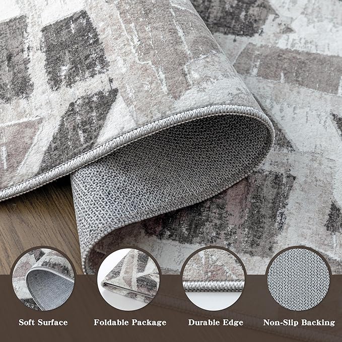 Modern Abstract Entry Rug Kitchen Bedroom Bathroom Door Mat Indoor Entrance 2X3 Front Porch Rugs Washable, Non-Slip Grey Thin Print Small Throw Carpet for Nursery Kids