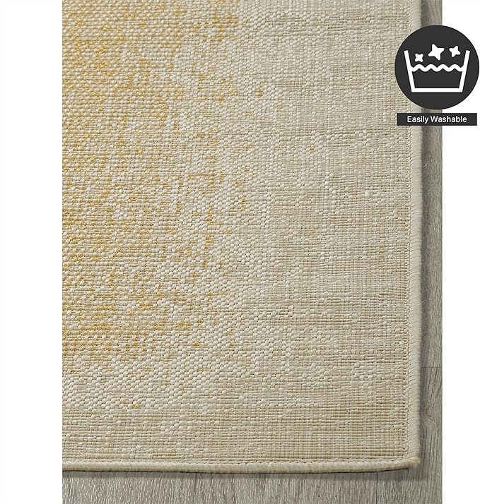 FH Home Outdoor Area Rug - Waterproof Easy to Clean Stain Resistant - Patio Indoor Outdoor Porch Deck Balcony Entryway - Ombre Modern - Dhruva - Yellow - 7ft 8in x 9ft 8in