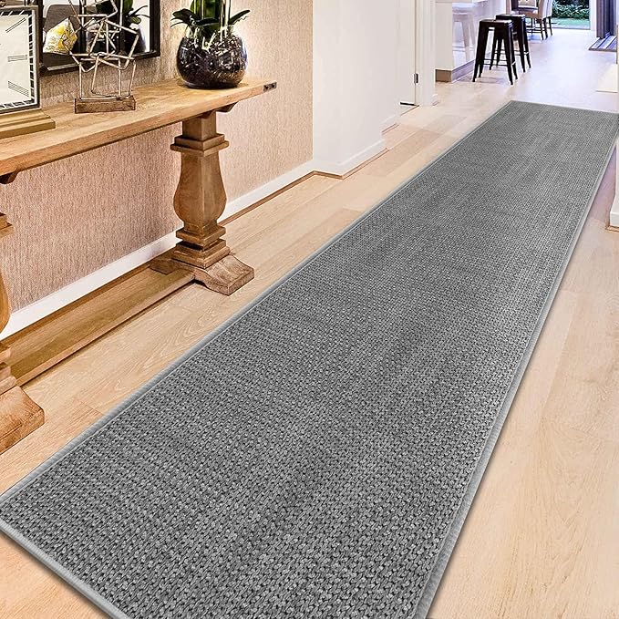 8ft Jute Hallway Rug Runner, Rubber Backed Extra Long Carpet Runner Mats for Hallway, Machine Washable Indoor Entryway Runner Rug, Grey