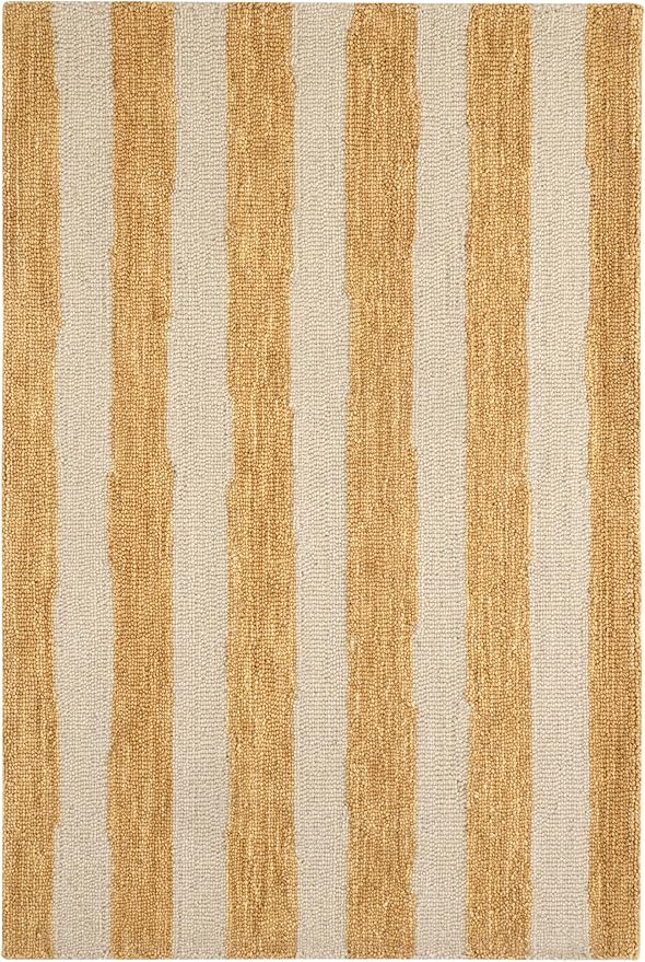 Dash & Albert Silas Stripe Gold Hand Micro Hooked Wool Rug, 5 X 8 Feet, Yellow/Orange Stripe Pattern - Premium Luxury Hotel Quality Soft Breathable Hypoallergenic Machine Washable Easy Care All