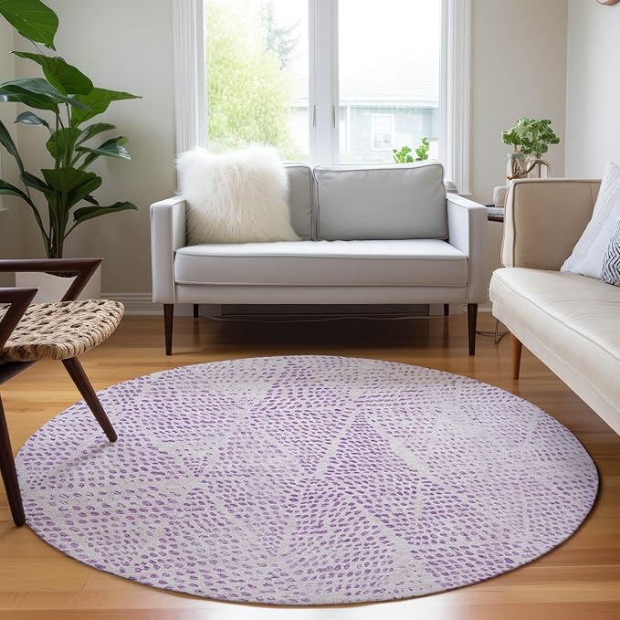 Addison Rugs Chantille ACN591 Purple 8' x 8' Indoor Outdoor Round Rug, Easy Clean, Machine Washable, Non Shedding, Bedroom, Living Room, Dining Room, Kitchen, Patio Rug