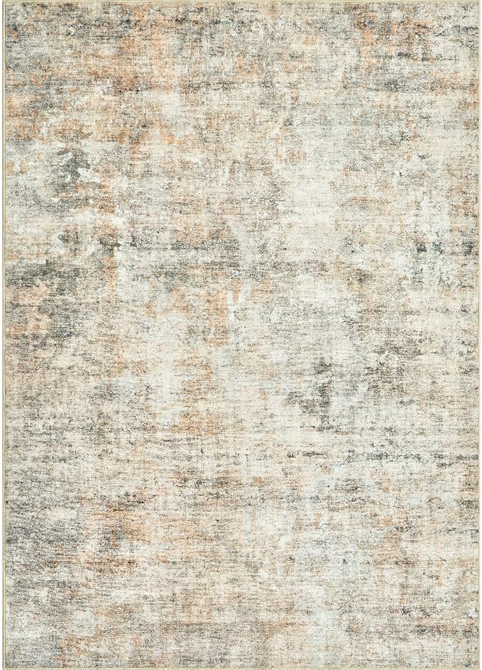 Abstract Rug 8x10 Large Living Room Rugs Neutral Modern Washable Area Rugs for Bedroom Dining Room Non-Slip Stain Resistant Foldable Thin Rug Brown Grey