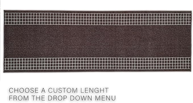 Custom Made Runner Rug for Kitchen Foyer Hallway Entry Choose Your Length 26 Inch Wide Geometric Checkered Design Brown Color (10 feet x 26 inch)