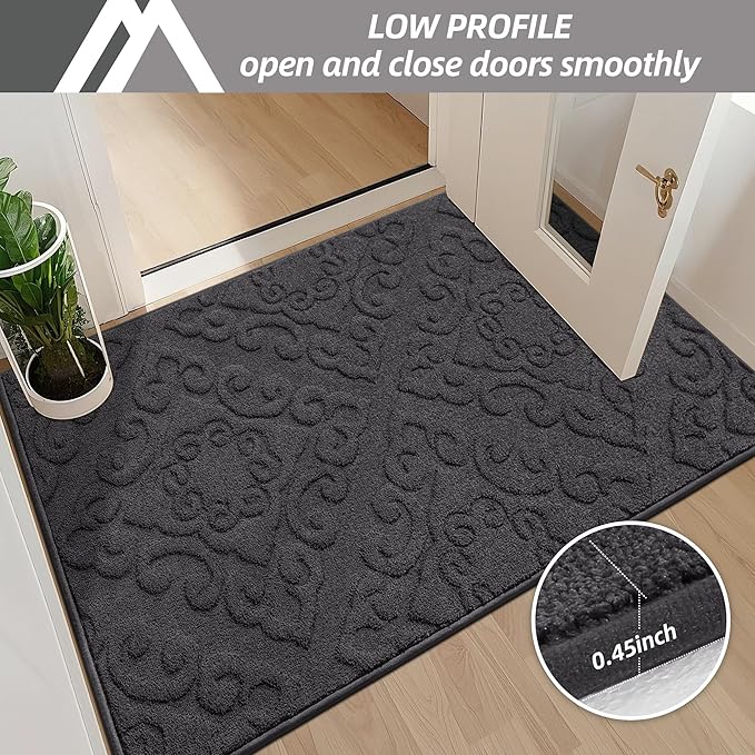 COSY HOMEER Door Mat 24”x36”,Absorbent Dirt Trapper Entryway Rugs,Non-Slip Welcome Mat,Washable Entry Rugs,Low Pile Doormat for Front Back Door,Wet Shoes & Paws,Dark Grey