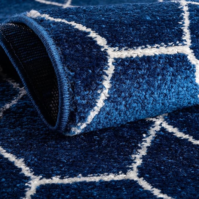 Unique Loom Trellis Frieze Collection Area Rug - Geometric (3' Round, Navy Blue/ Ivory)