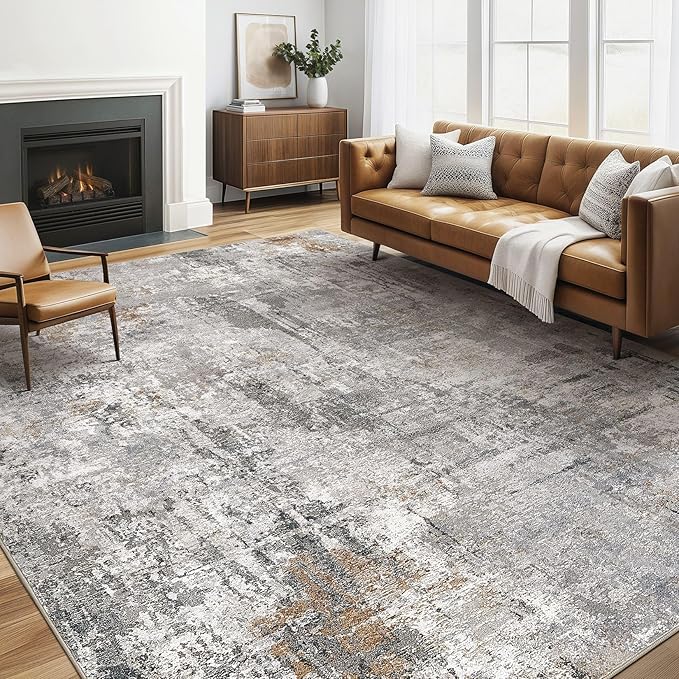 6x8 Area Rug Living Room: Washable Large Abstract Soft Stain Resistant Indoor Floor Rugs Non Slip Accent Carpet for Bedroom Nursery Playroom Office Dining Room Dorm Home House- Gray Rust