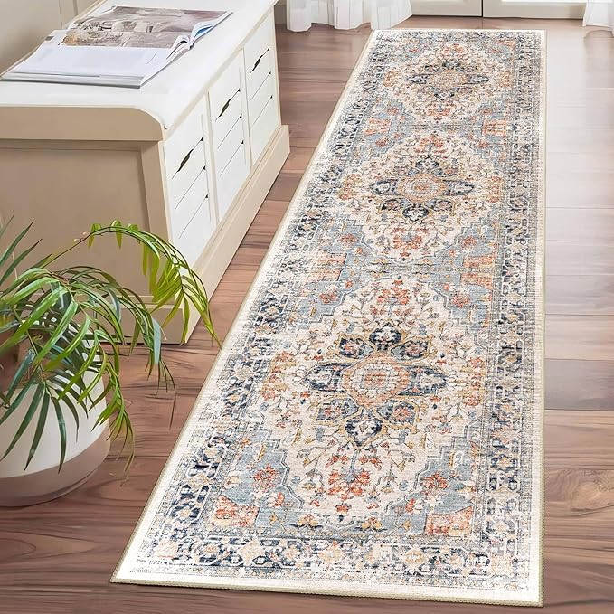 Enkor Runner Rugs for Hallway, 2x8 Washable Soft Non Slip Floor Rugs for Kitchen, Modern Mat for Living Room Bedroom Entryway Orange & Black