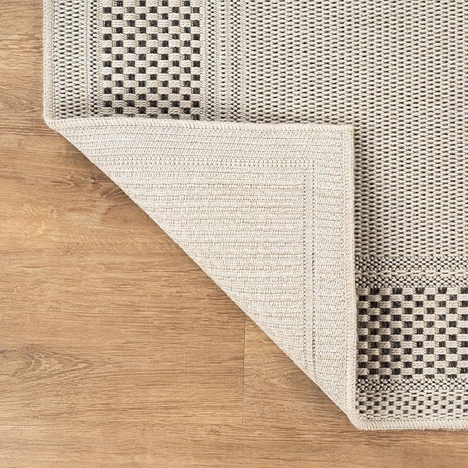 CAMILSON Easy Jute Rug 6x9, Indoor Outdoor Off-White Color Fiber Area Rugs for Entry, Living Room and Farmhouse Rug, Bordered Boho Woven Design, Easy-Cleaning, Washable Outside Carpet (6 x 9)