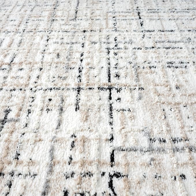 Abani Grey Area Rug for Living Room, Bedroom - Crosshatch Pattern- 5' x 8' -Durable & Easy to Clean