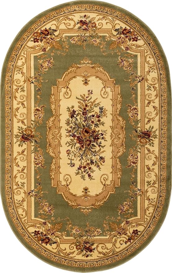 Rugs.com Chateau Collection Rug - 5' x 8' Oval Green Medium Pile Rug