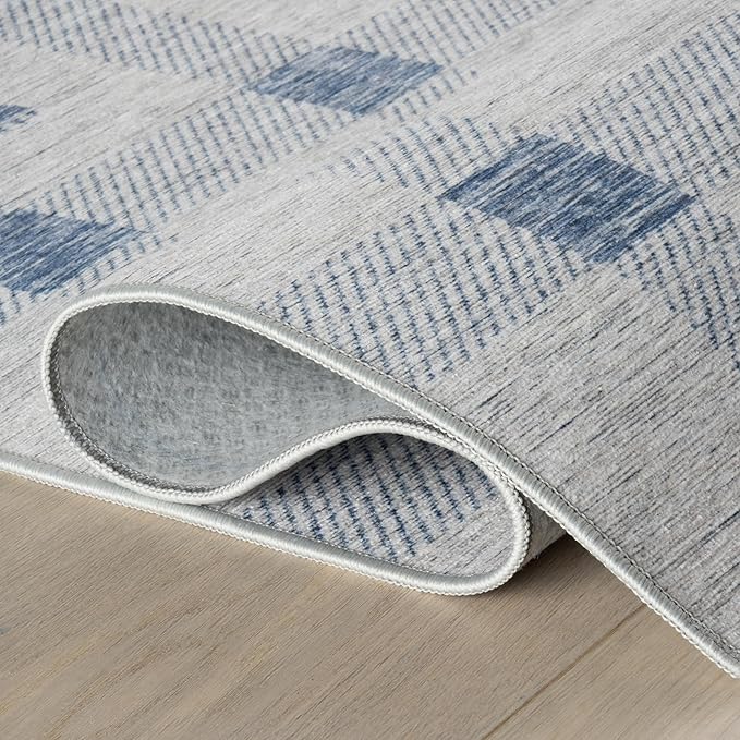 Dash & Albert Valen Plaid Blue Machine Washable Rug, 4 X 6 Feet, Blue/White Plaid Pattern