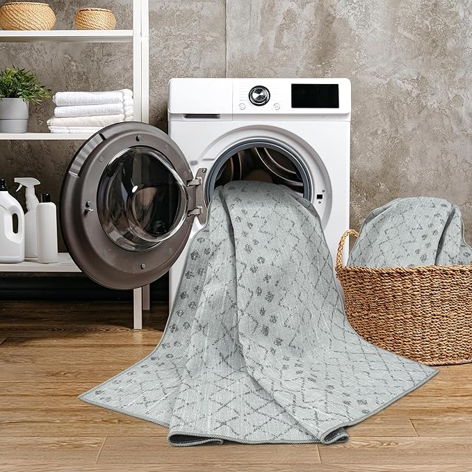GLN Rugs Contemporary Collection - Machine Washable Area Rug, Contemporary Washable, Non Slip, Low Pile Chenille Rug, Living Room, Bedroom, Kitchen Rug (8' x 10' Gray 0166)